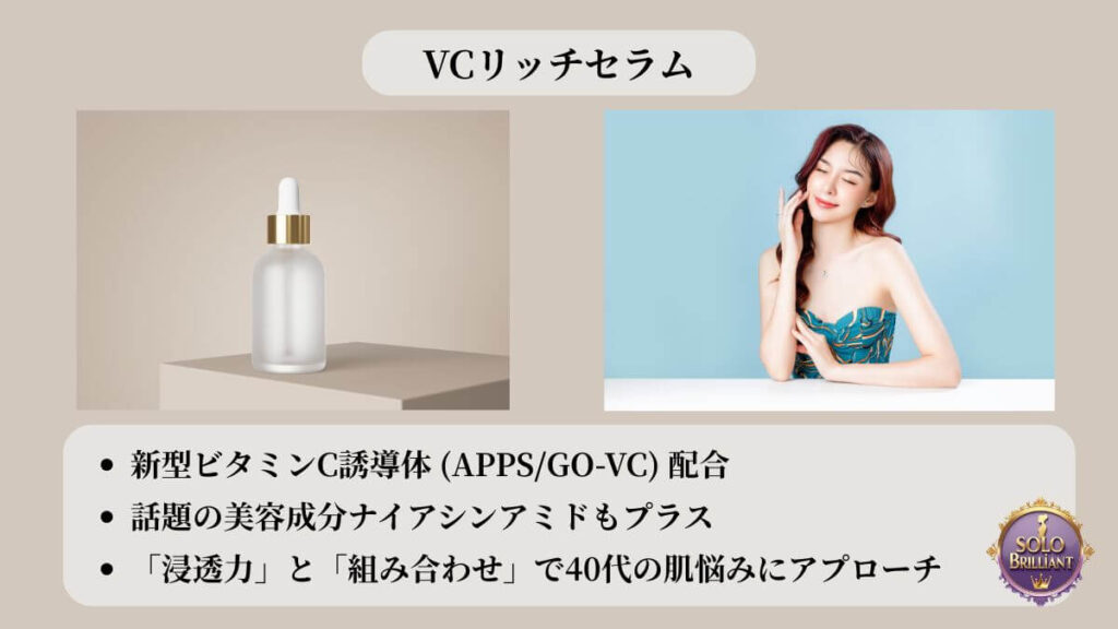 新型ビタミンC誘導体とナイアシンアミドを配合した美容液「VCリッチセラム」の商品紹介画像