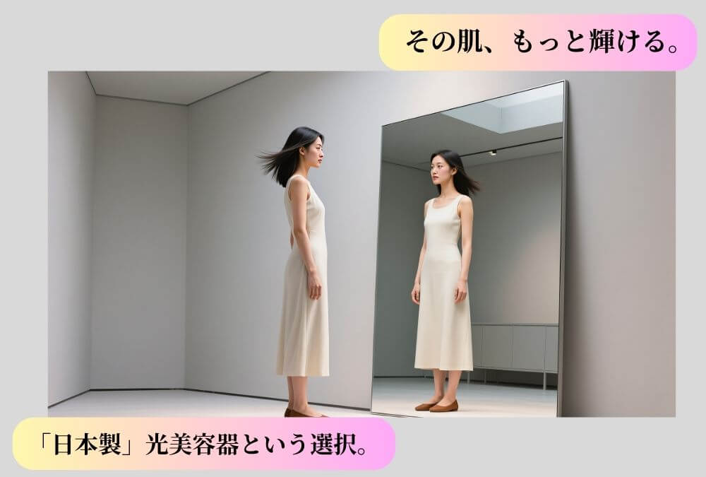 40代女性のための、信頼できる「日本製」家庭用脱毛器と美顔器のW機能を解説し、ハリツヤ肌へ導く記事のアイキャッチ画像